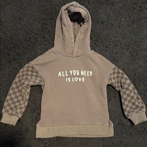 Kids Hoodie with Checkered Sleeves - Gray